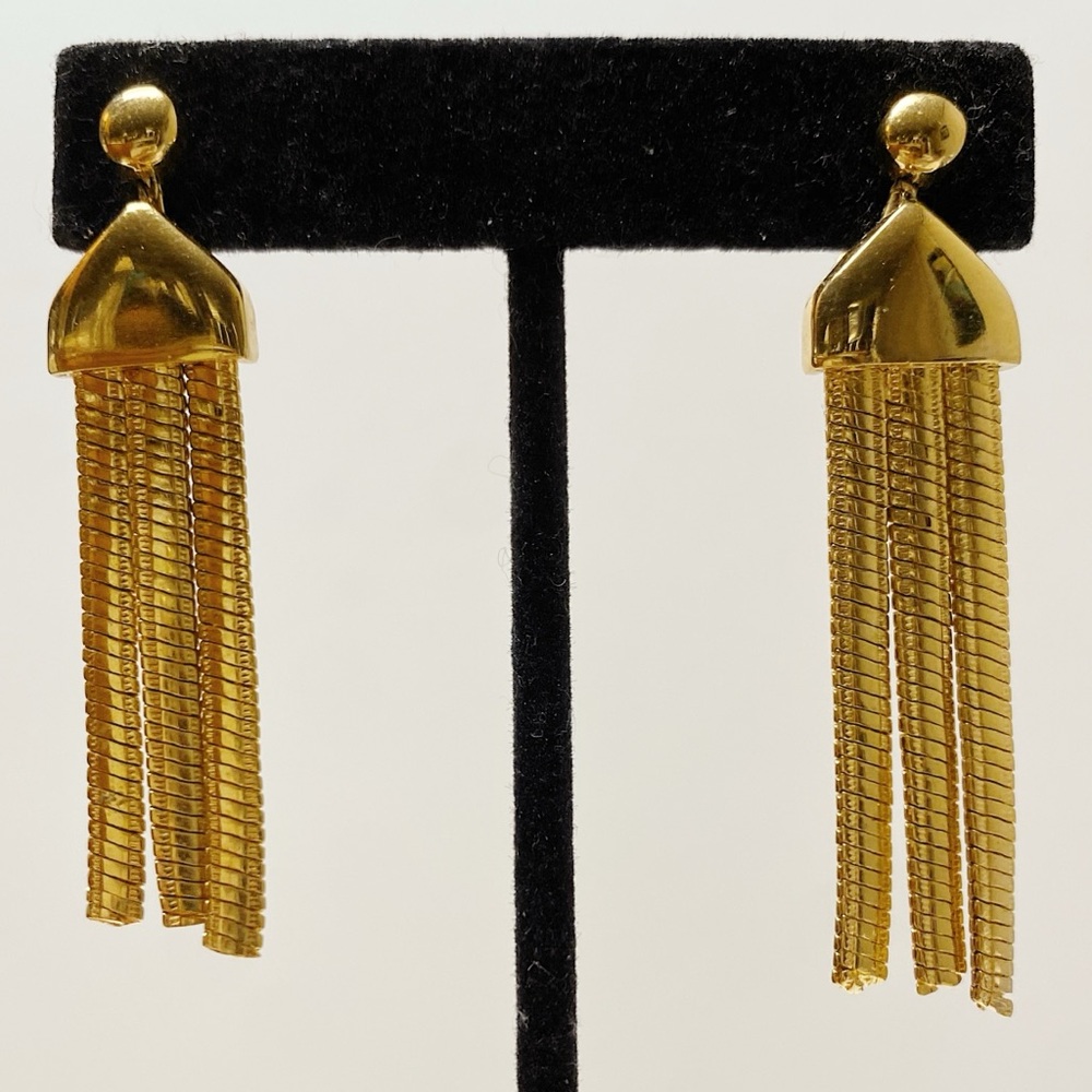 Vintage Elegant Gold Fringe Tassel Drop Clip On Earrings